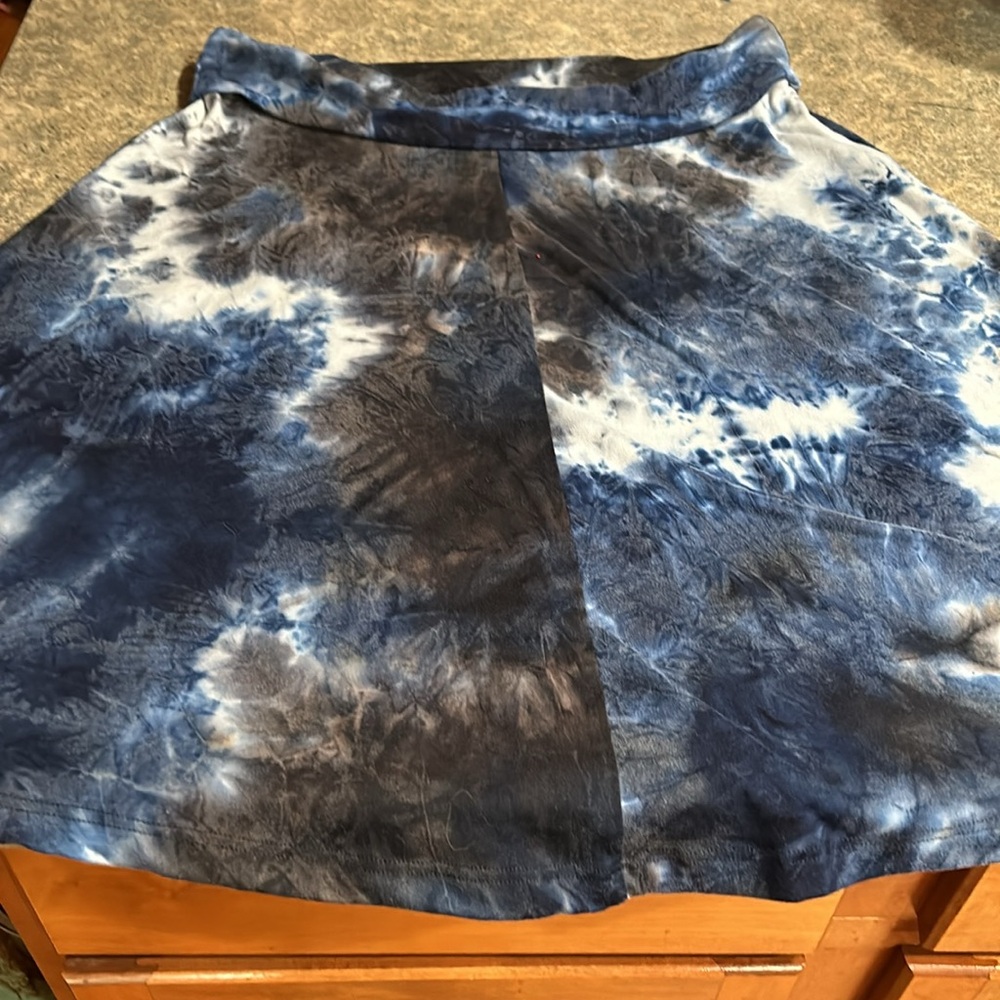 Folded waist A line knit skater skirt navy white and black tie dye size XL - Picture 2 of 8